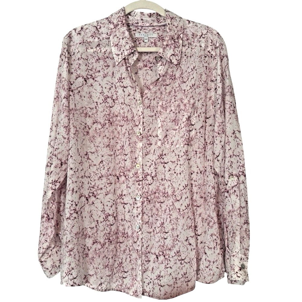 Foxcroft Easy Care Purple White‎ Lightweight Button Front Blouse 16W Plus